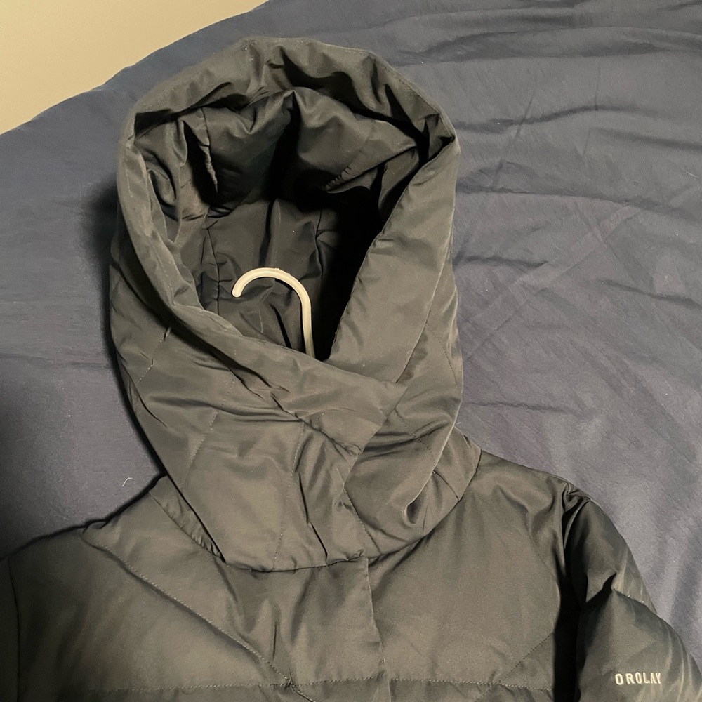 Women's Hooded Puffer Coat - Navy Blue - Picture 5 of 6